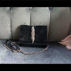 Zara suede crossbody feather bag
